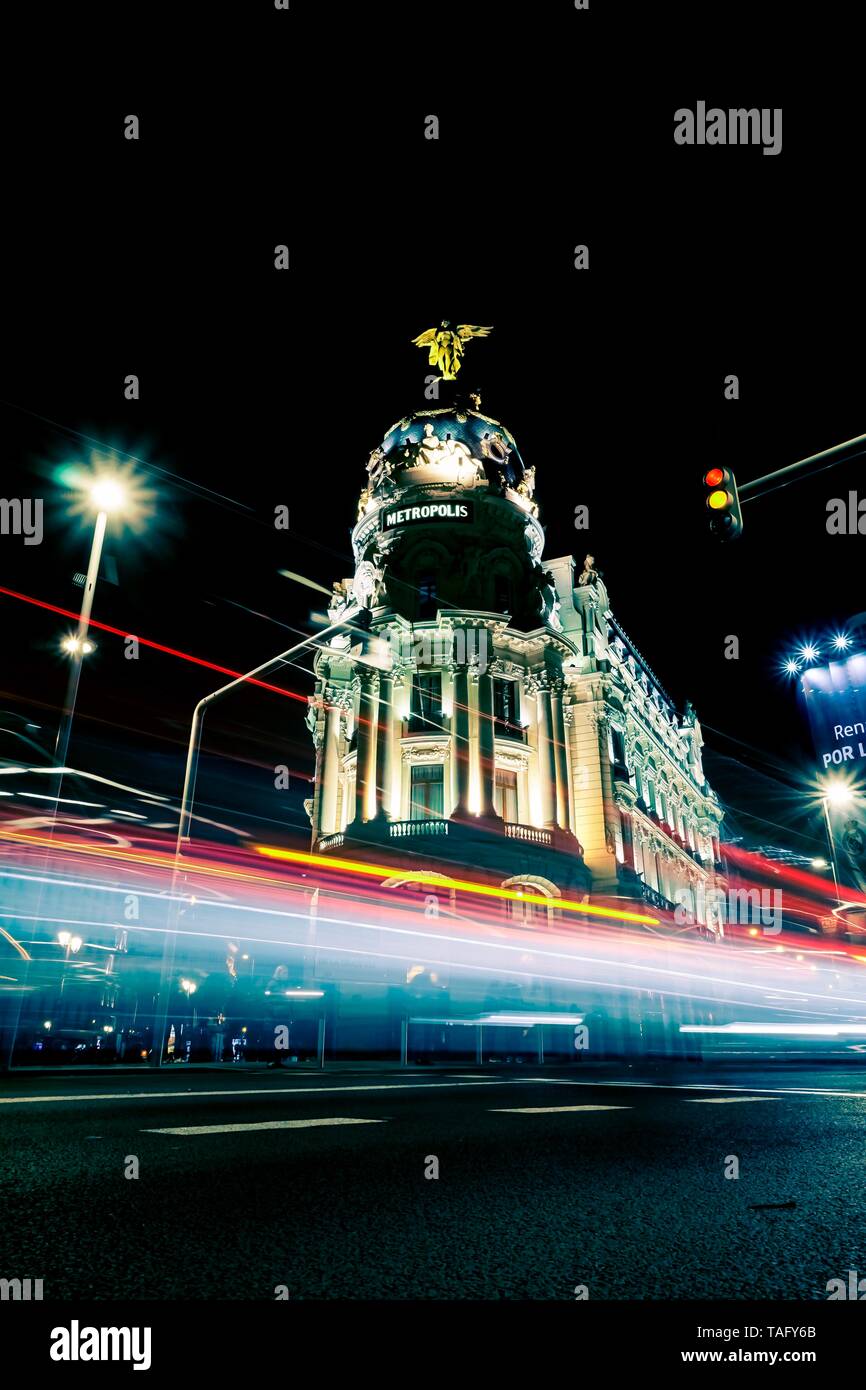 Lighttrails in Madrid Foto Stock