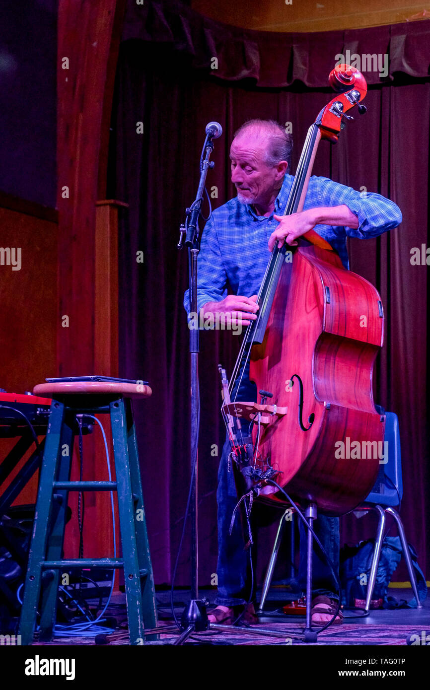 Jim Kerwin sul violino giocando con nellâ & Jim Band, Rogue Folk Club, Vancouver, British Columbia, Canada Foto Stock