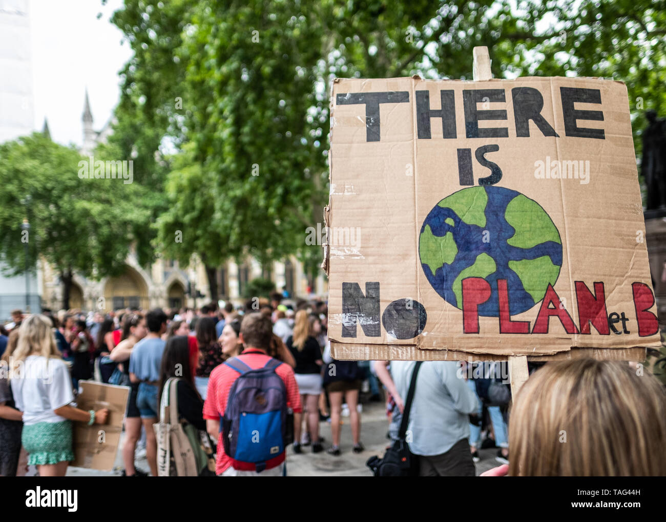 Londra - Maggio 2019: estinzione della ribellione protesta sulla piazza del Parlamento Foto Stock
