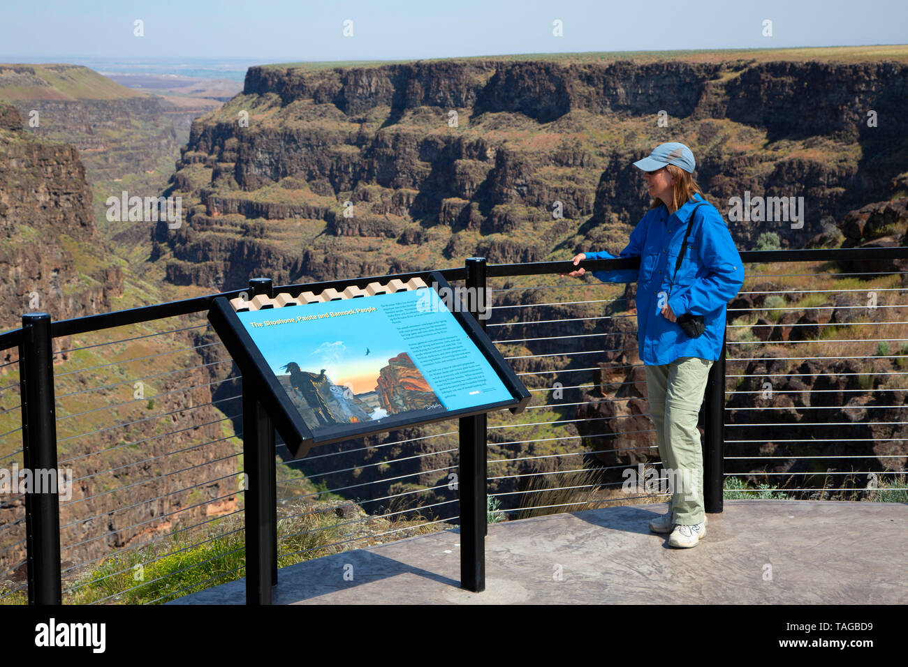 Bruneau si affacciano sul fiume con scheda interpretativa, Distretto di Boise Bureau of Land Management, Idaho Foto Stock