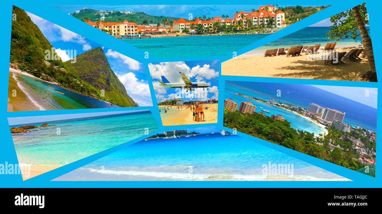 Collage da vedute delle spiagge dei Caraibi Foto Stock