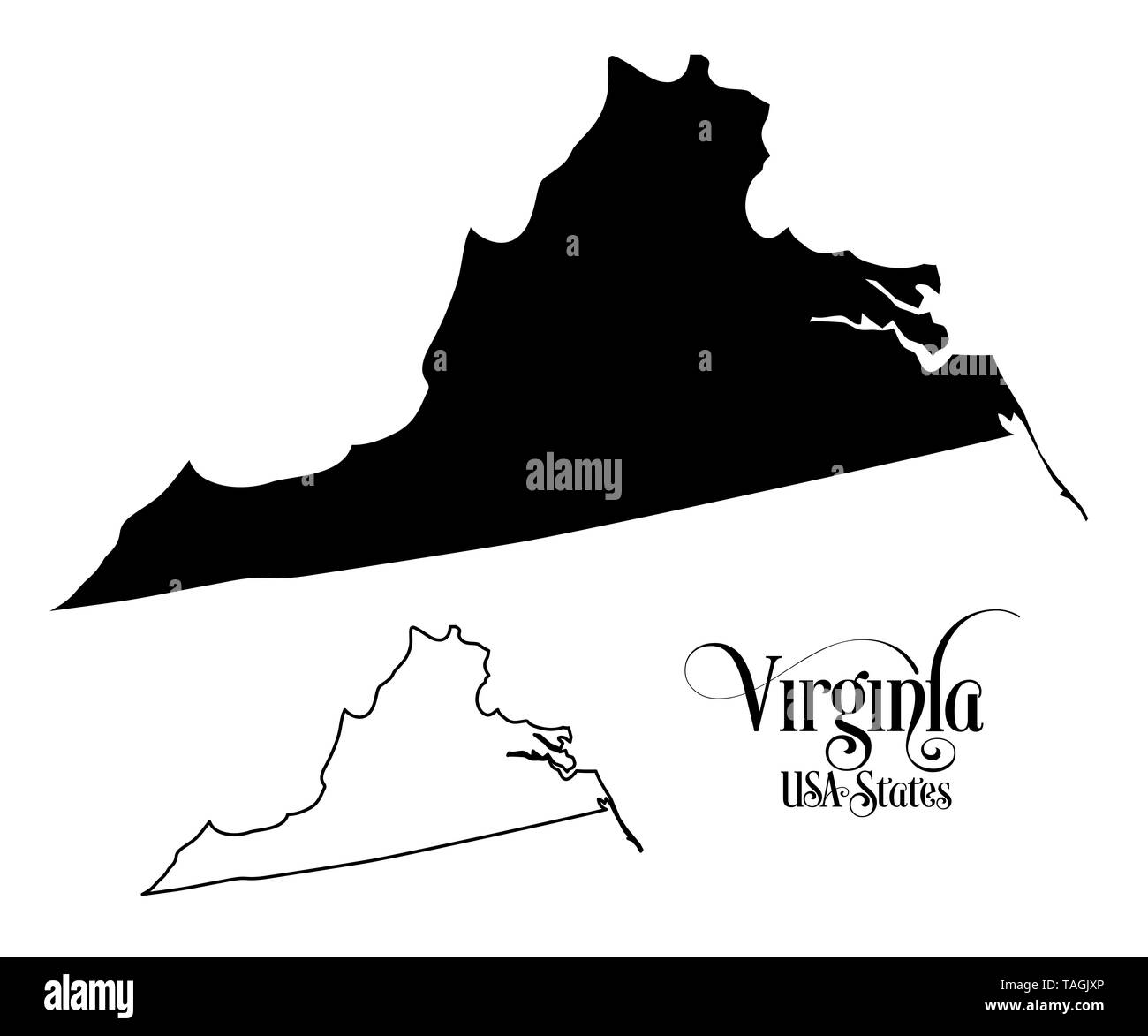 Mappa degli Stati Uniti d'America (USA) Stato della Virginia - Illustrazione su sfondo bianco. Foto Stock