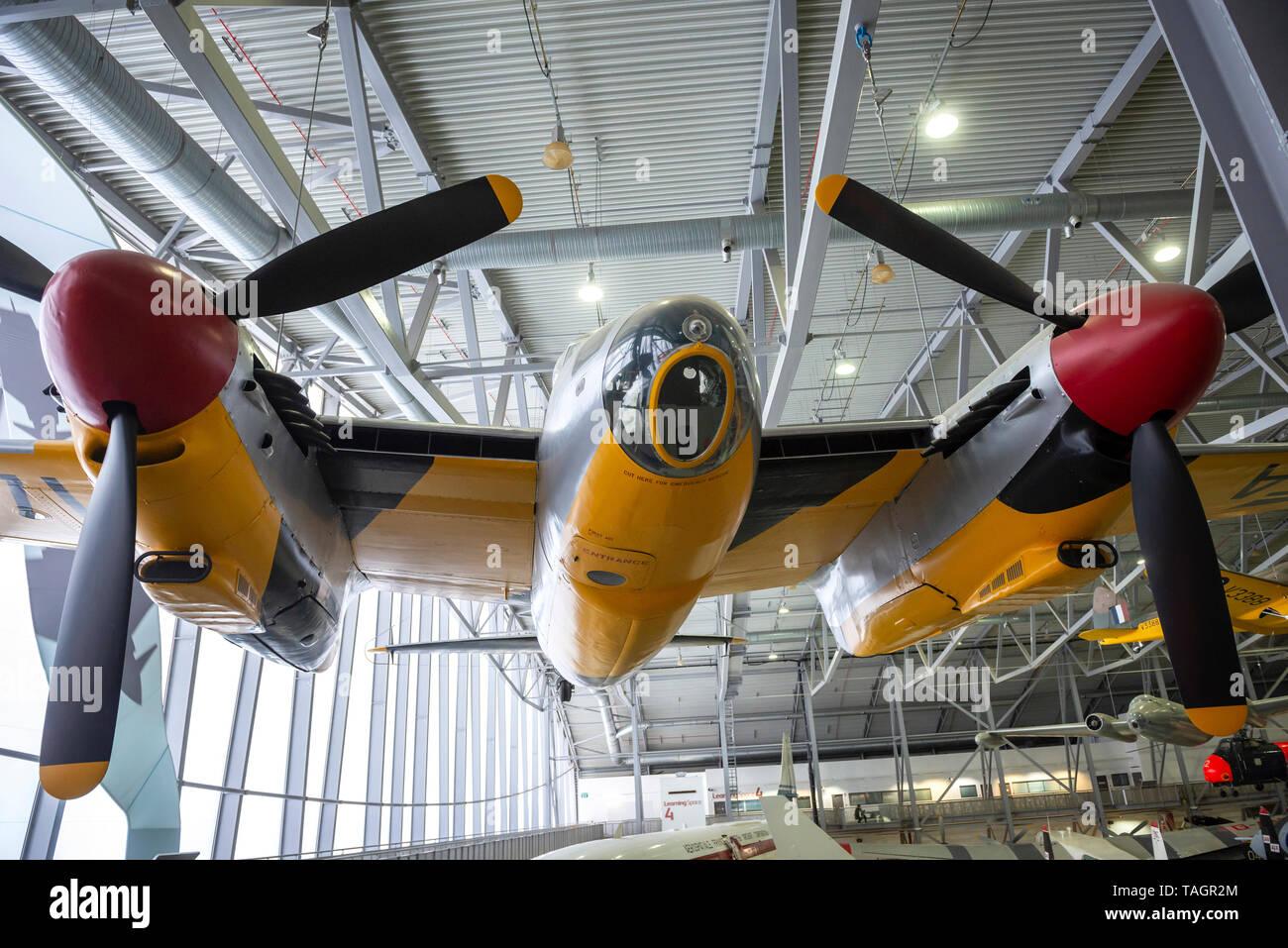 WW2 DeHavilland Mosquito fighter bomber presso l'Imperial War Museum Duxford, Cambridgeshire, Regno Unito Foto Stock