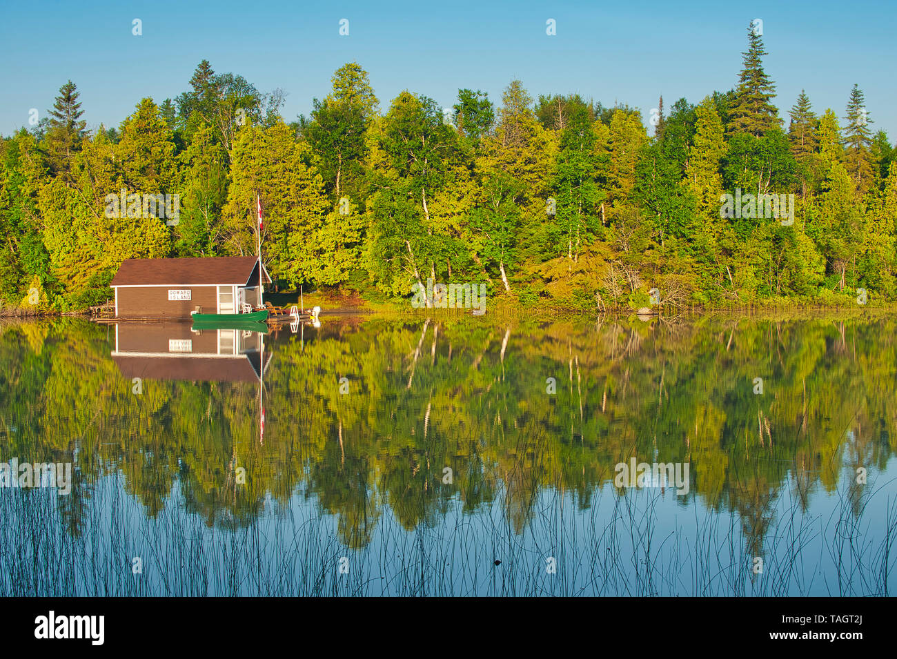 Cottage sull isola di serpente Lake (lago Cassels) Temagami Ontario Canada Foto Stock