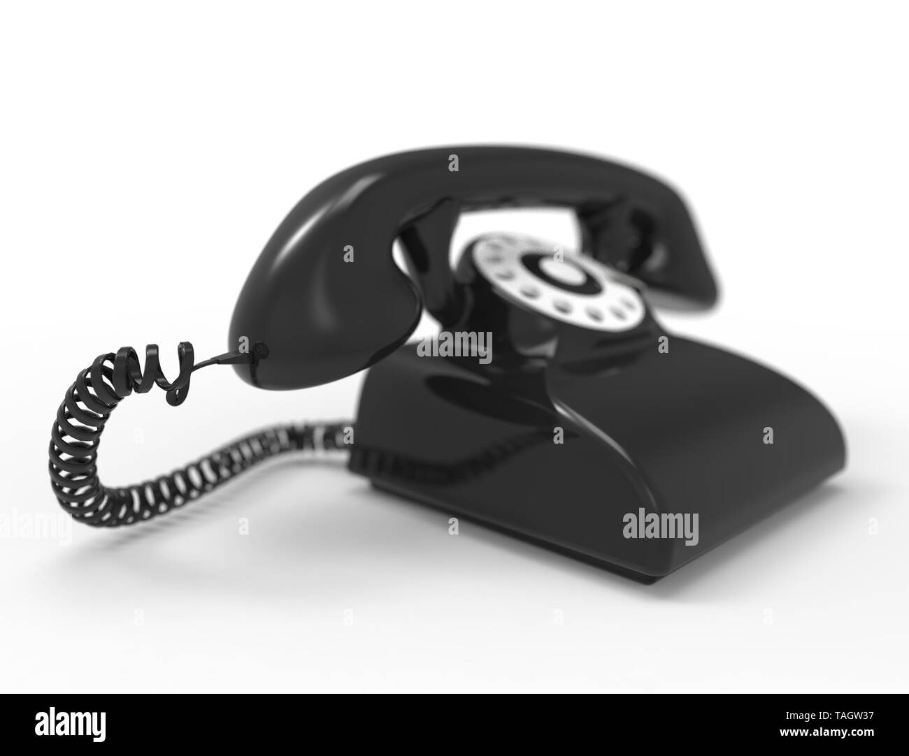 3D rendering di una classic vintage telefono nero isolato in bianco di sfondo per studio. Foto Stock