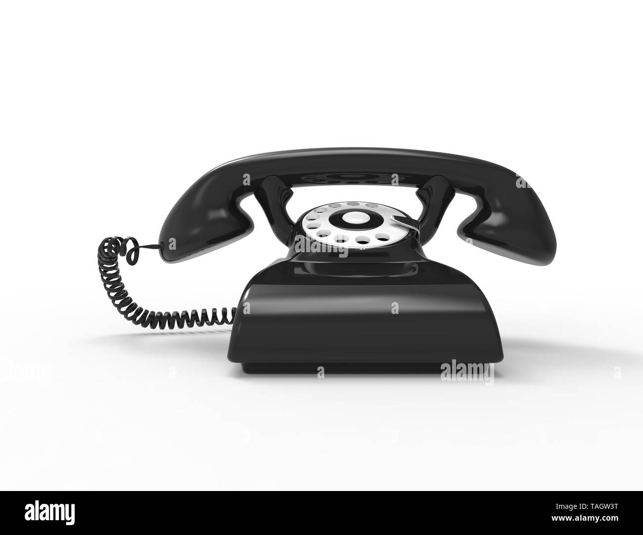 3D rendering di una classic vintage telefono nero isolato in bianco di sfondo per studio. Foto Stock