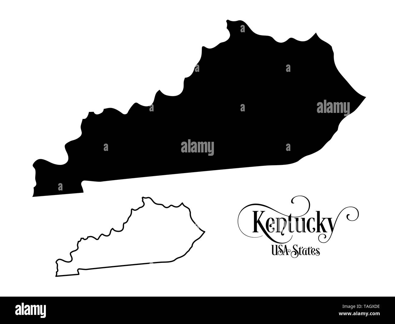 Mappa degli Stati Uniti d'America (USA) Stato del Kentucky - Illustrazione su sfondo bianco. Foto Stock