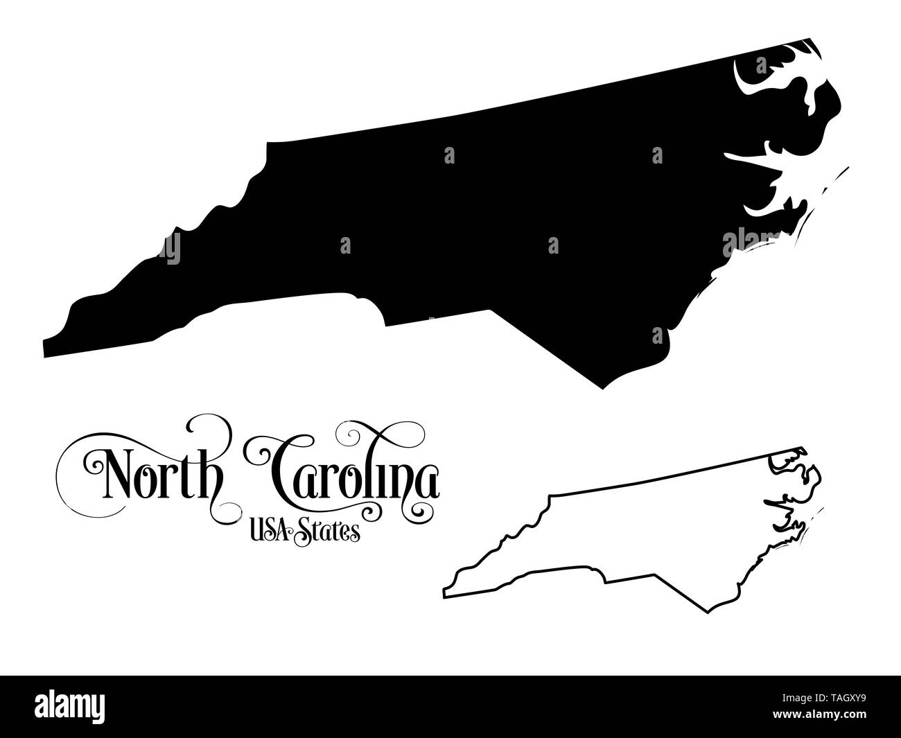 Mappa degli Stati Uniti d'America (USA) Stato della Carolina del Nord - Illustrazione su sfondo bianco. Foto Stock