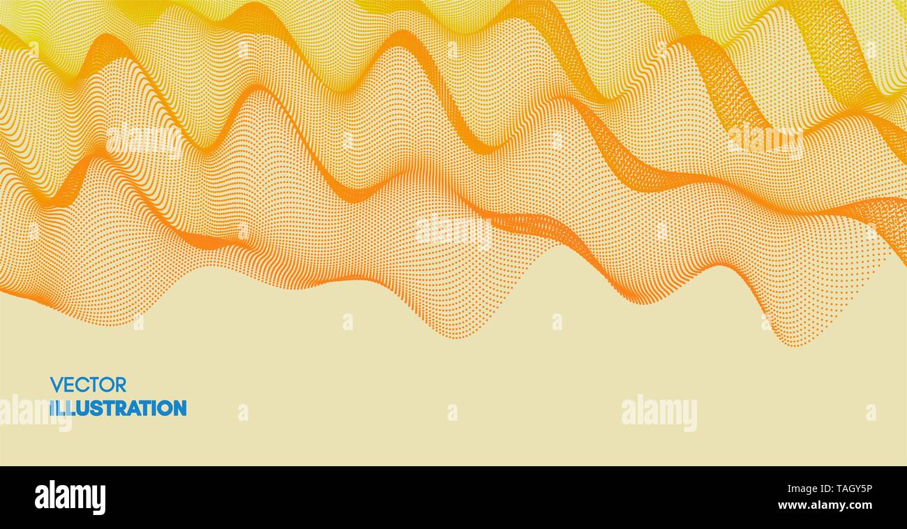 Griglia ondulata sfondo per banner, flyer, per la copertina del libro, poster.effetto dinamico. 3d abstract illustrazione vettoriale con punti. Illustrazione Vettoriale