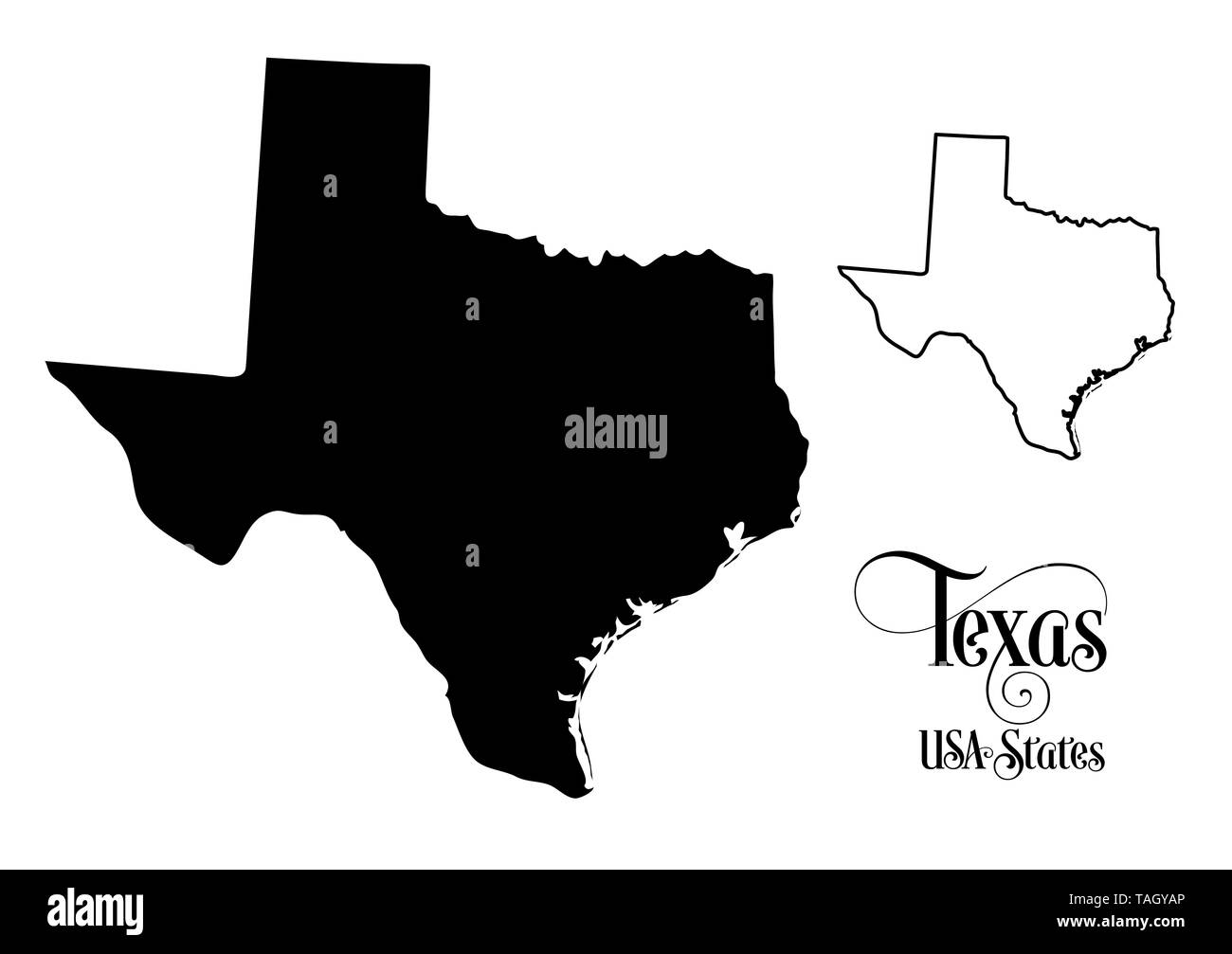 Mappa degli Stati Uniti d'America (USA) Stato del Texas - Illustrazione su sfondo bianco. Foto Stock
