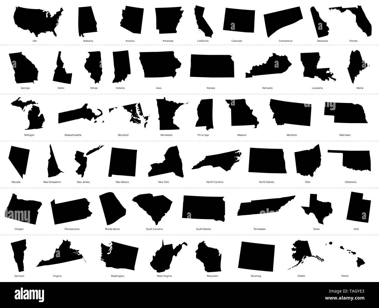 Gli Stati Uniti d'America (USA), comunemente noto come negli Stati Uniti (USA) o in America, è una repubblica federale composta da 50 membri, un dist federale Foto Stock