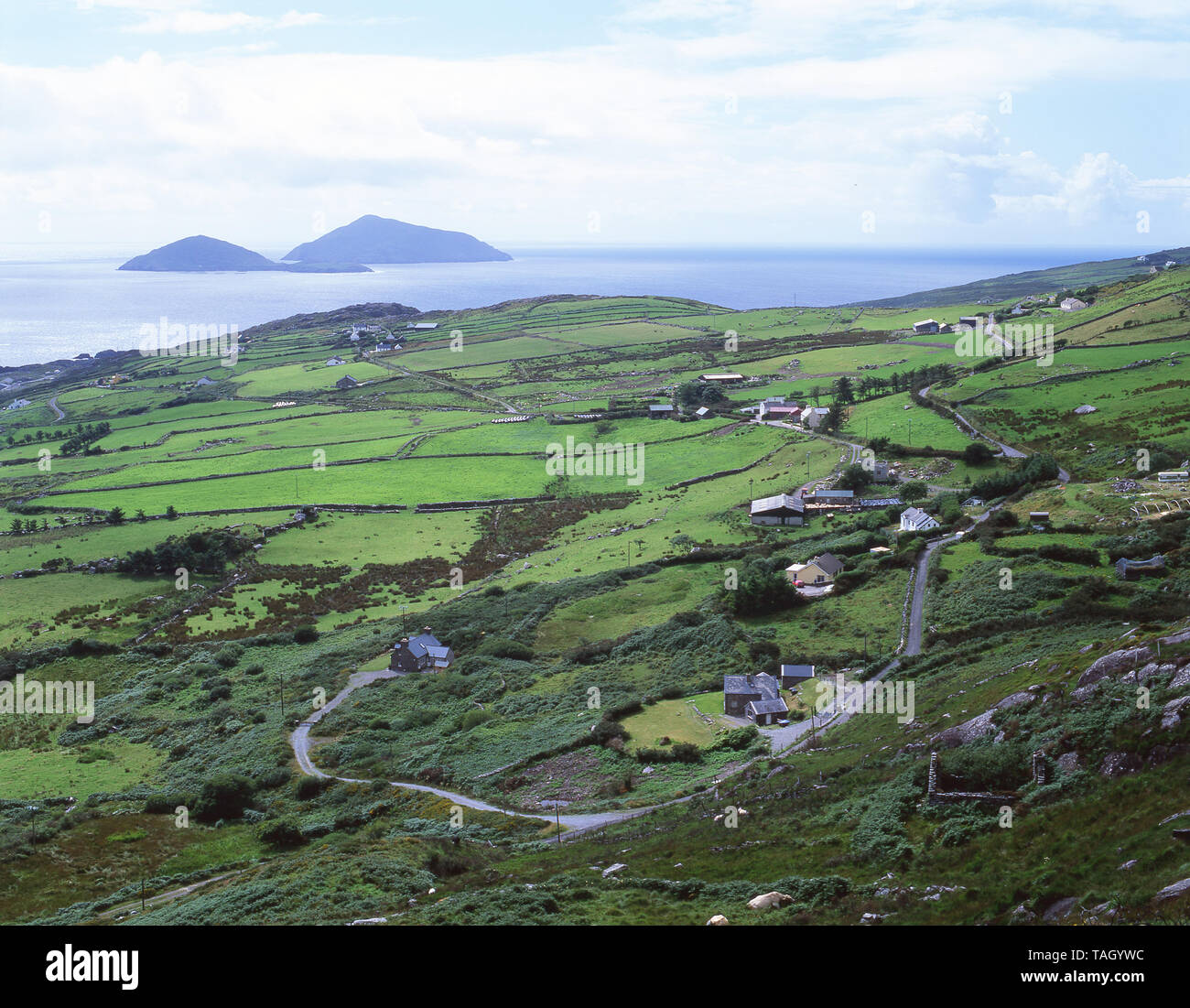 Vista costiera sul Ring di Kerry (Morchuaird Chiarrai), nella contea di Kerry, Provincia di Munster, Repubblica di Irlanda Foto Stock