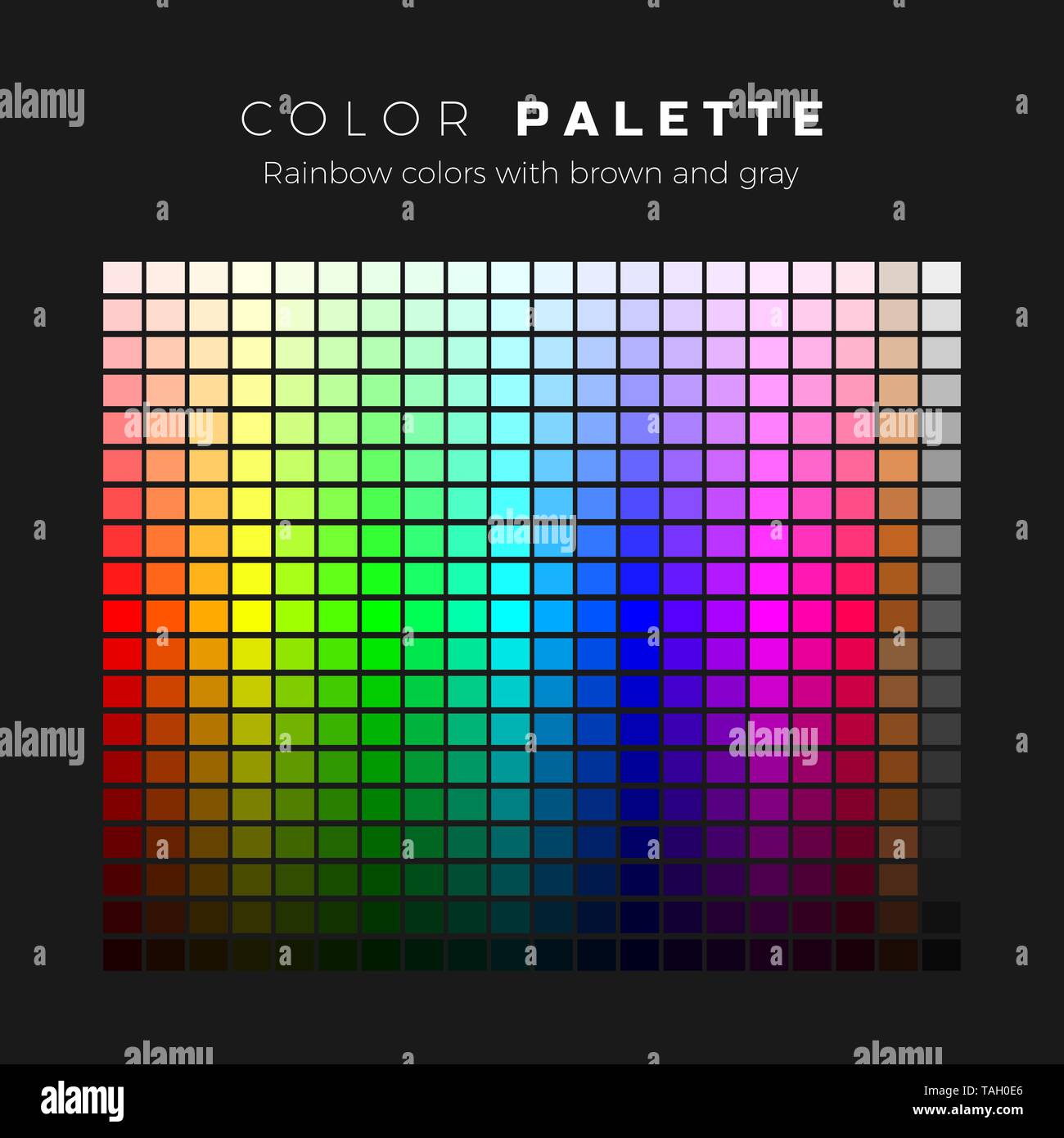 Palette colorate. Uno spettro completo di colori con il marrone e le sfumature di grigio. Set di colori della tavolozza arcobaleno. Illustrazione Vettoriale Illustrazione Vettoriale