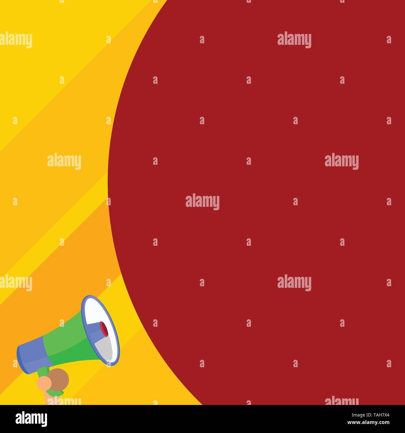 Mezza parte vuoto enorme palloncino testo vuoto con piccole megafono. Annuncio Illustrazione Vettoriale