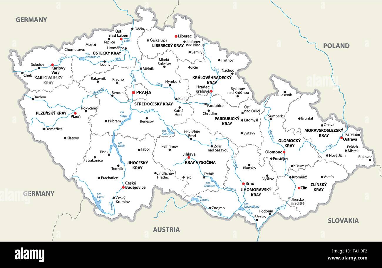 Repubblica ceca politica e amministrativa di mappa vettoriale Illustrazione Vettoriale