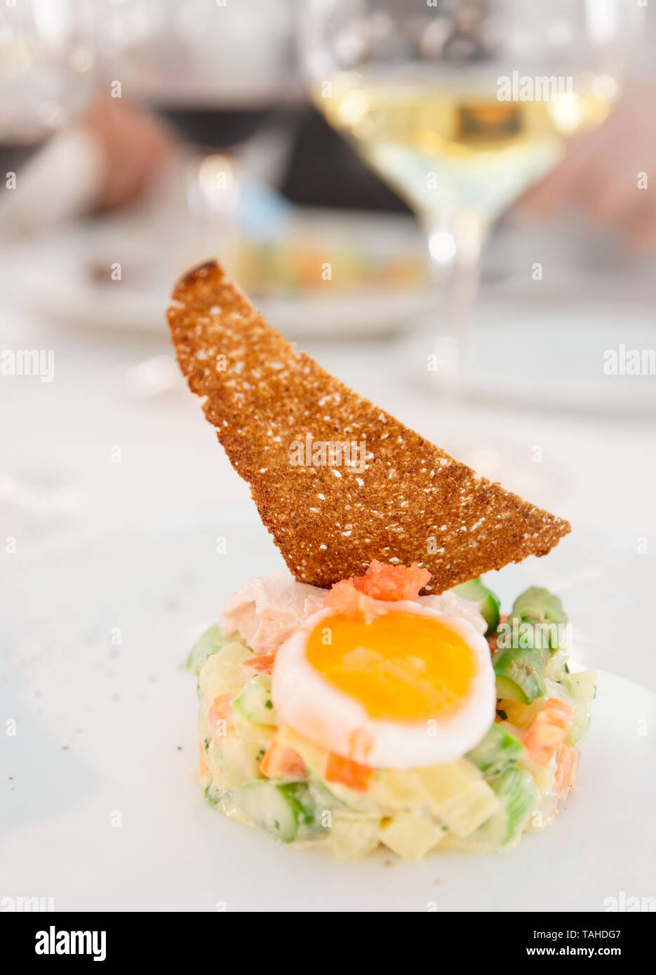 Haute cuisine aperitivo sul ristorante tabella Foto Stock