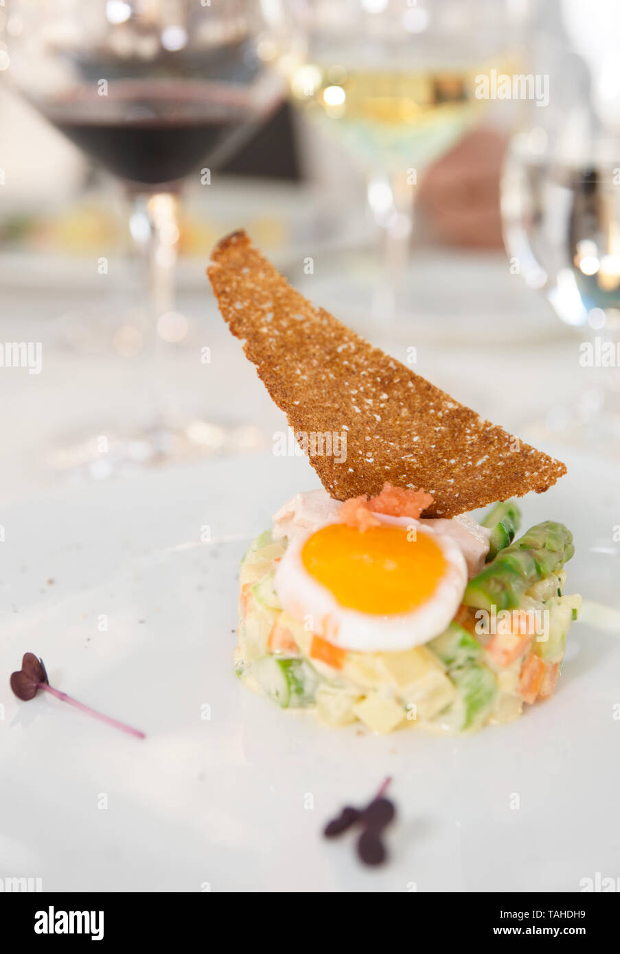 Haute cuisine aperitivo sul ristorante tabella Foto Stock