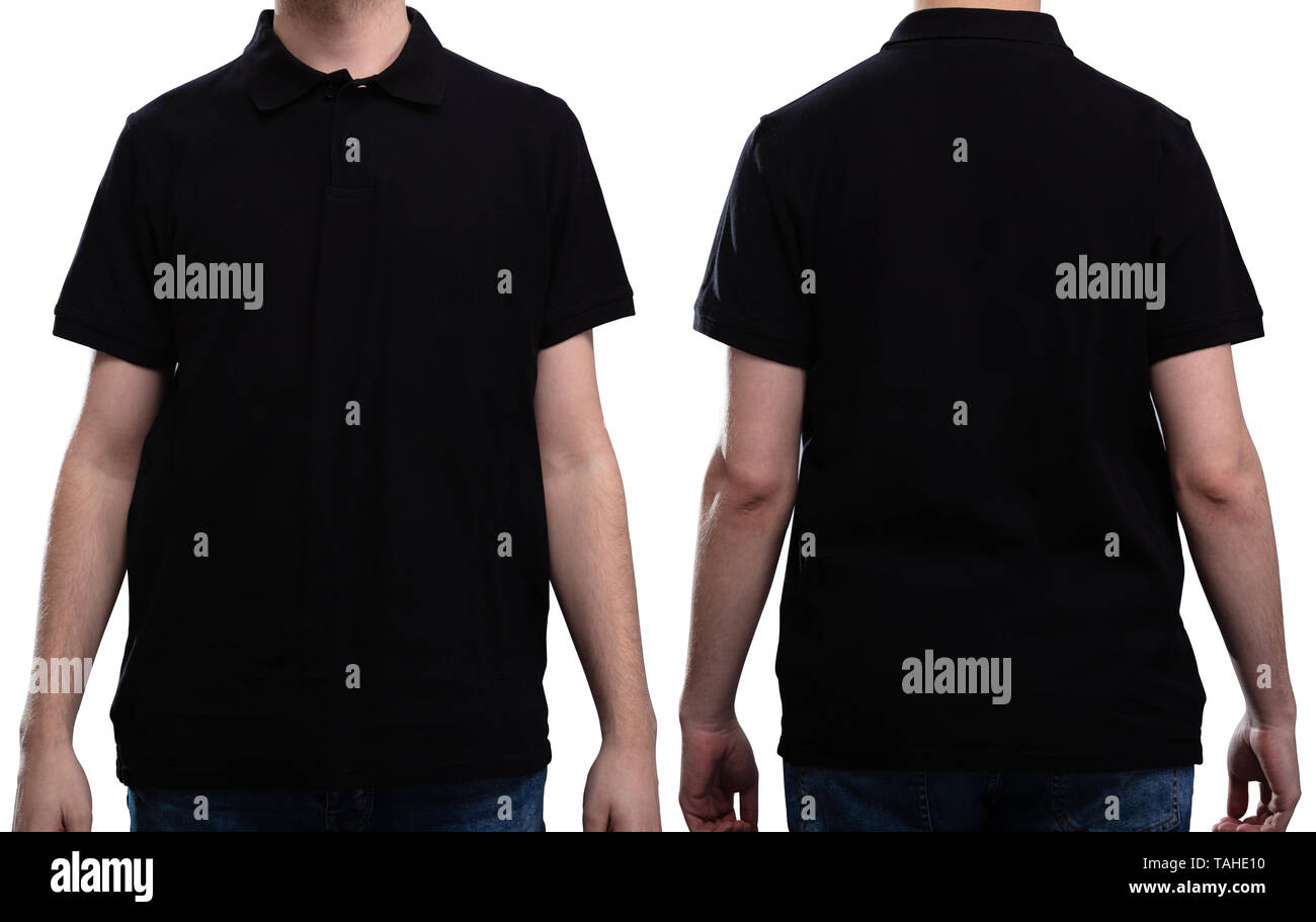 Vista anteriore e posteriore di un uomo in nero per T-shirt Foto Stock