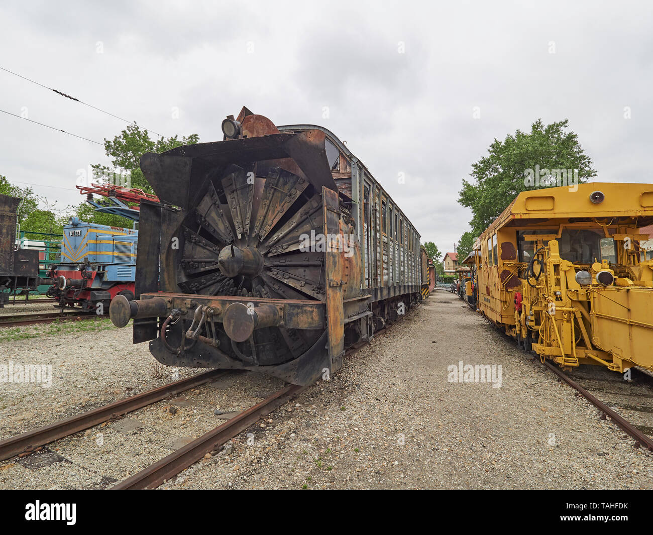 Budapest il Parco Magyar Vasúttörténeti Storia delle Ferrovie Ungherese Parco spazzaneve Ungheria Foto Stock