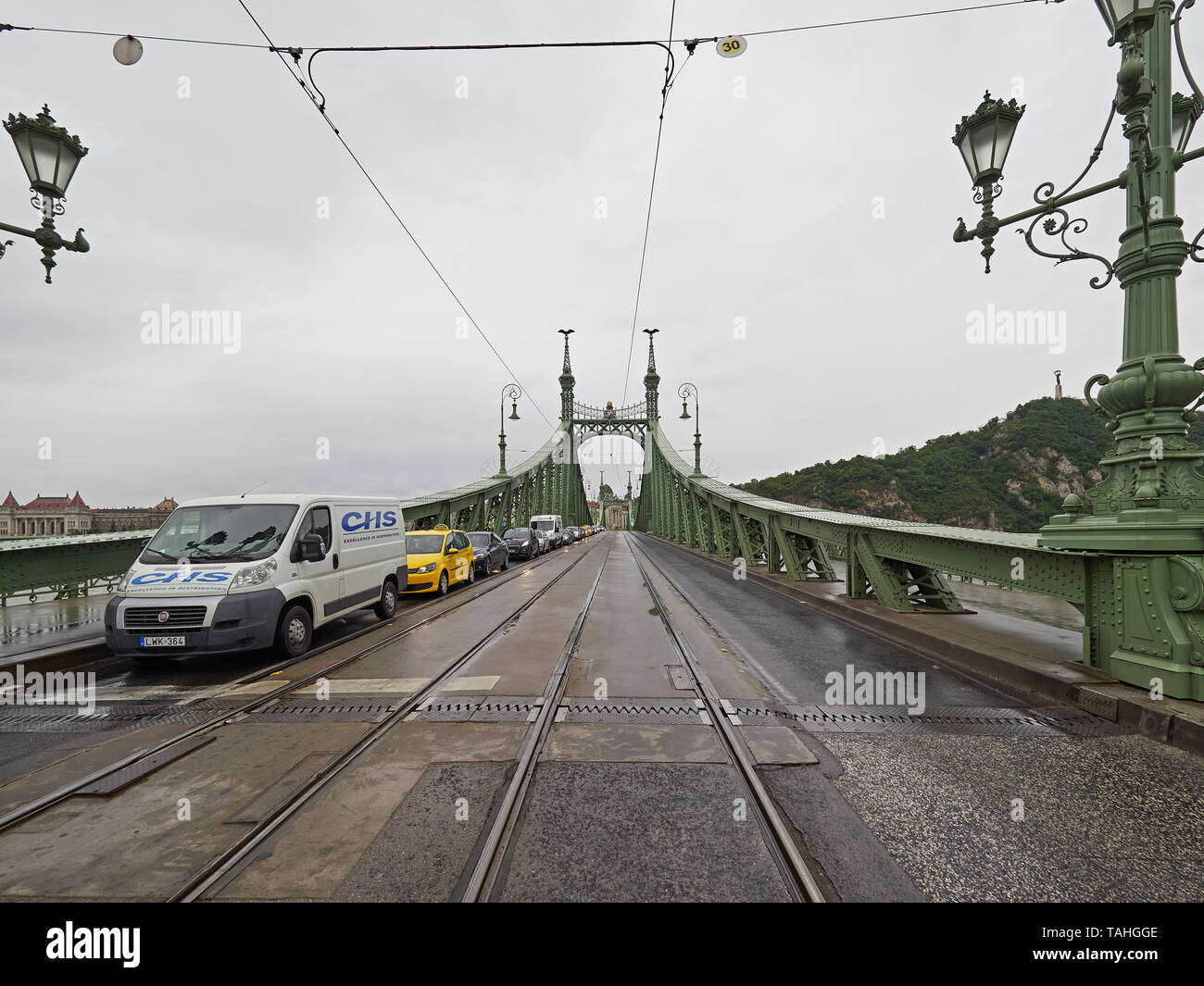 Budapest il Ponte della libertà o Szabadság híd che collega i lati di Buda e Pest sul Danubio Ungheria Foto Stock