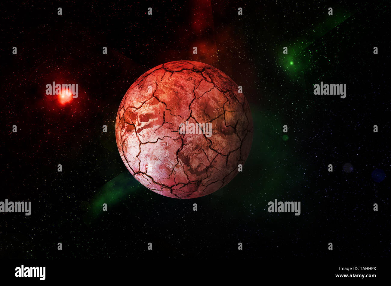 Rosso secco pianeta in universo Foto Stock