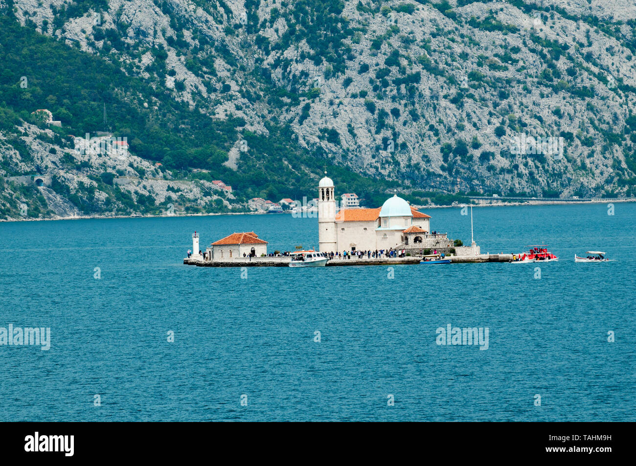 Vista panoramica di Saint Georges e Nostra Signora delle rocce Isole della Baia di Kotor, Perast, Montenegro Foto Stock