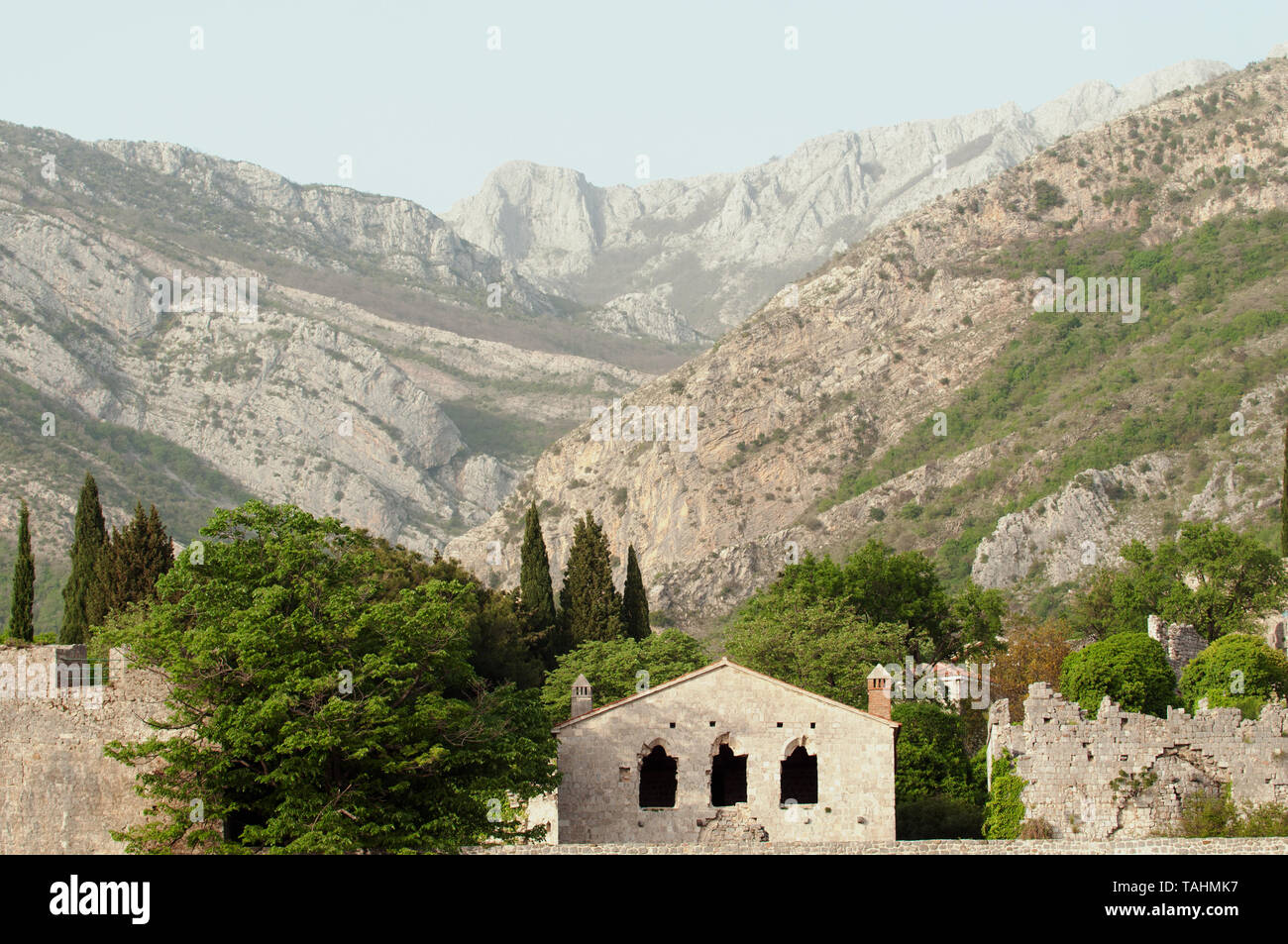 Vista panoramica del centro storico di Stari Bar Montenegro Foto Stock