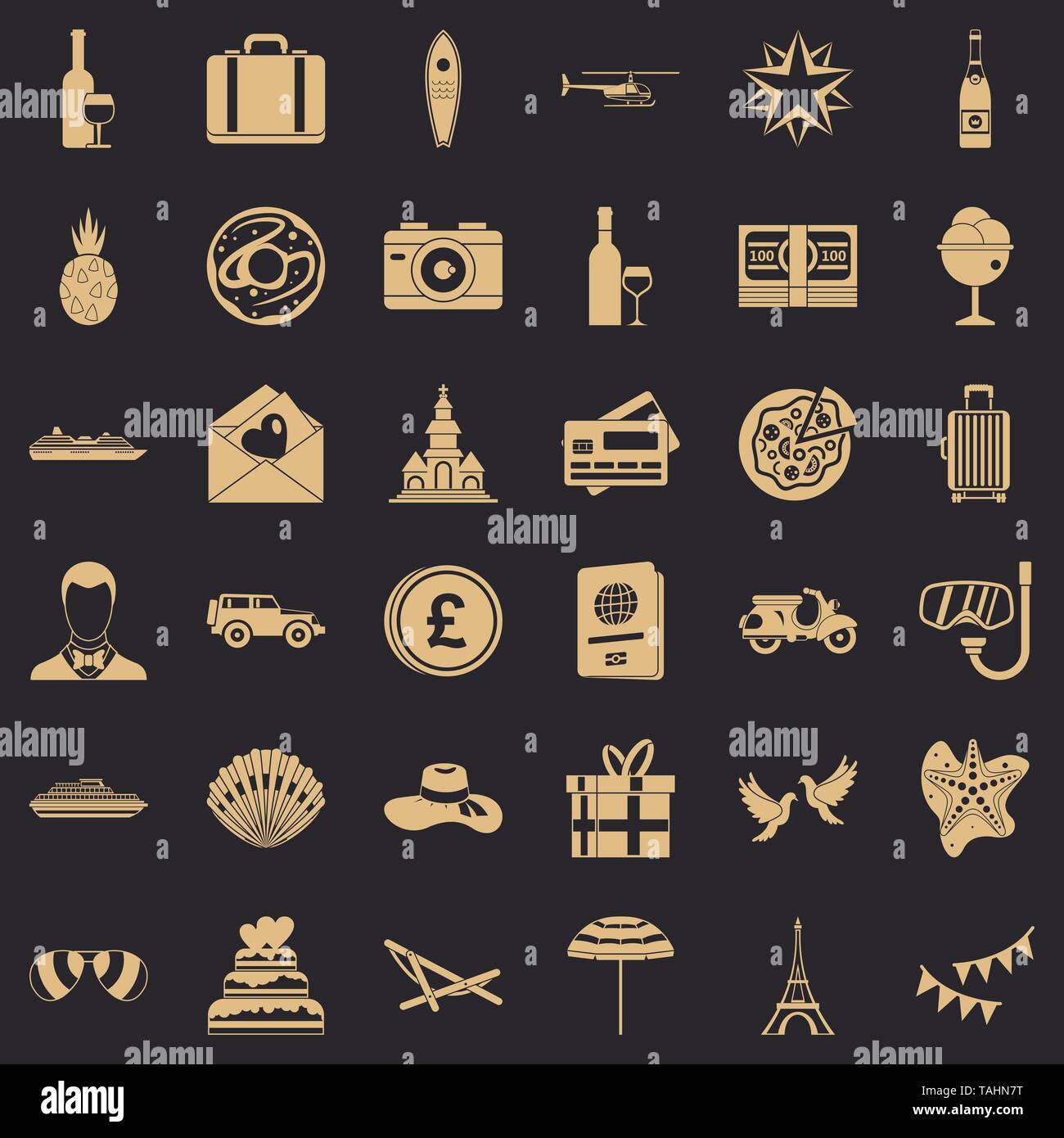 Luna di Miele set di icone, stile semplice Illustrazione Vettoriale