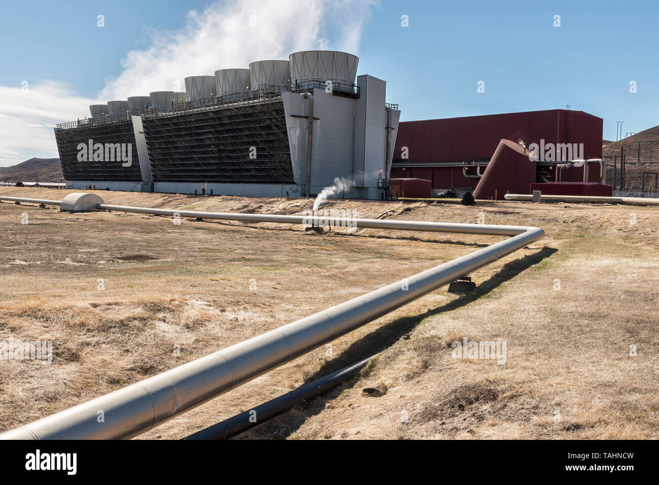 Il Krafla Stazione Elettrica Geotermica vicino al lago Mývatn nel nord-est dell'Islanda. Essa produce 60 MW di potenza ed è il più grande stabilimento nel paese Foto Stock