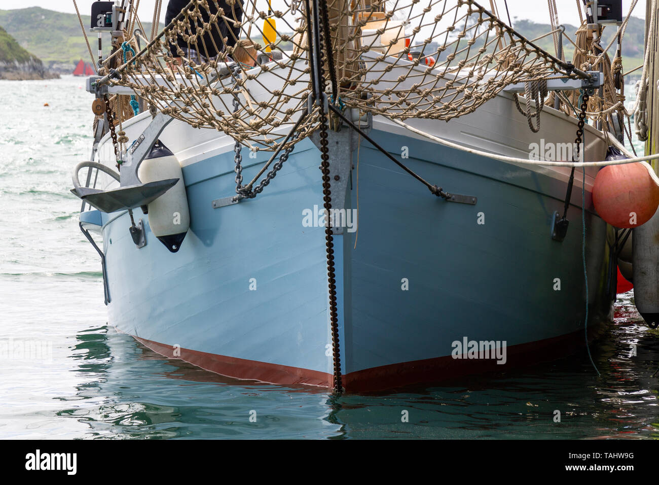 Close up di prua della barca a vela in legno nave Ilen Foto Stock