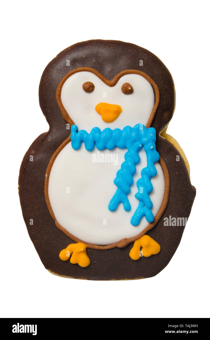 Natale pinguino cookie isolato su uno sfondo bianco Foto Stock