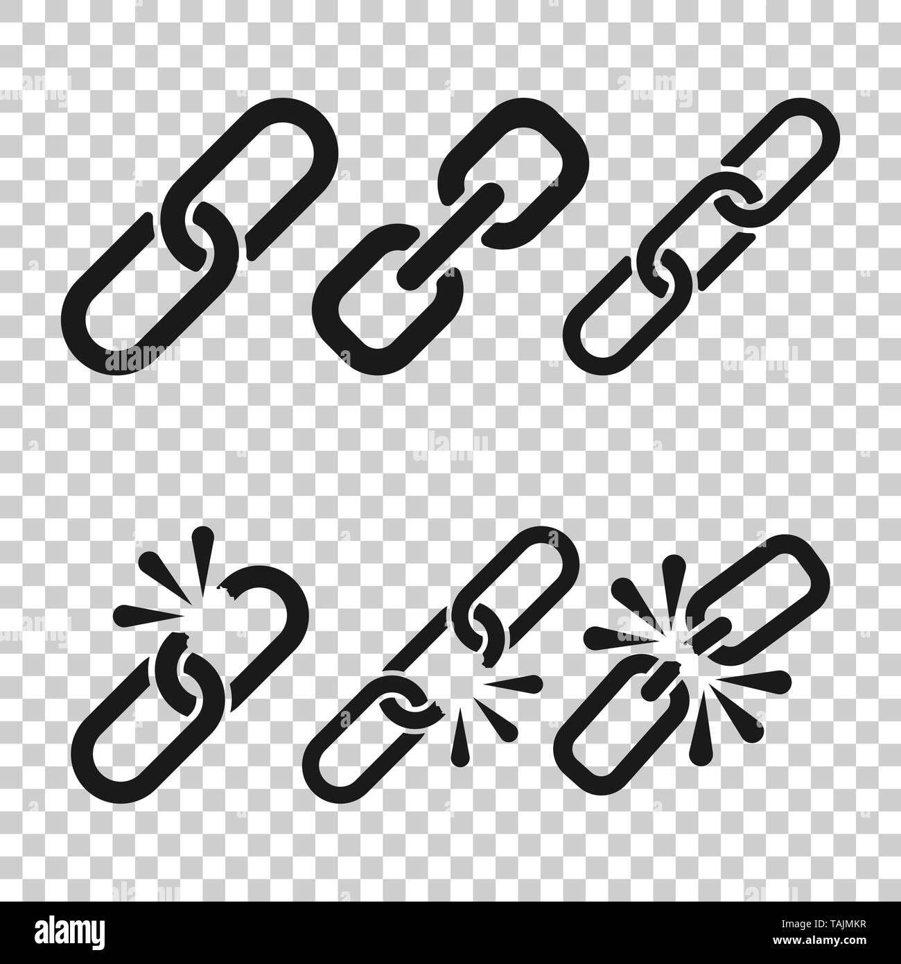 Segno della catena di set di icone di raccolta in stile trasparente. Link illustrazione vettoriale su sfondo isolato. Collegamento ipertestuale il concetto di business. Illustrazione Vettoriale