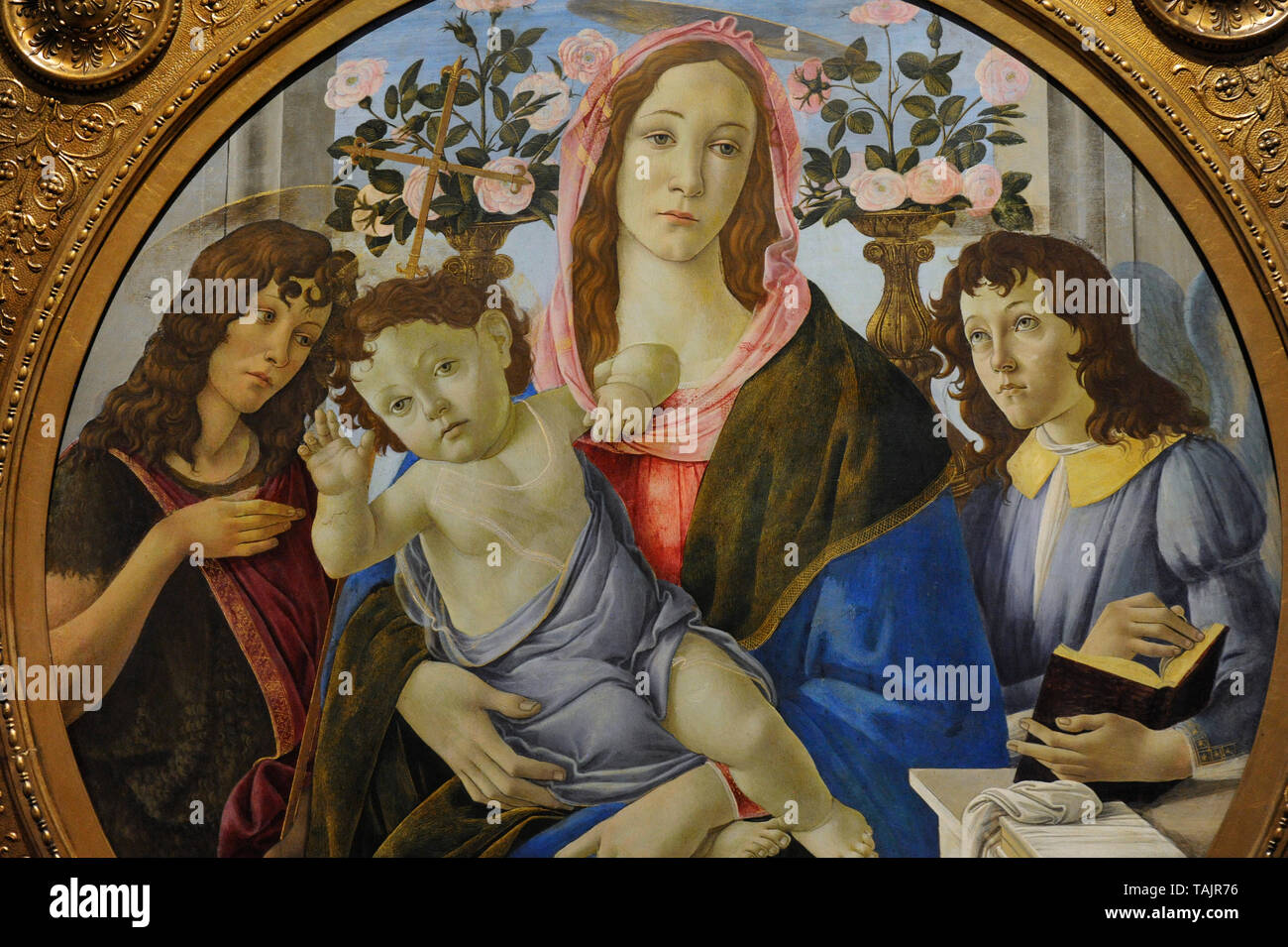 Sandro Botticelli (1445-1510). Pittore italiano. La Vergine con il Bambino e i Santi Giovanni Battista e Angelo, ca.1480-1510. Dettaglio. Museo Nazionale. Varsavia. La Polonia. Foto Stock