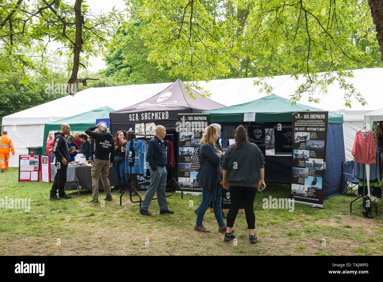 Mostra della Sea Shepherd Conservation Society al festival annuale di Rickmansworth. Rickmansworth, Hertfordshire, Inghilterra, Regno Unito Foto Stock
