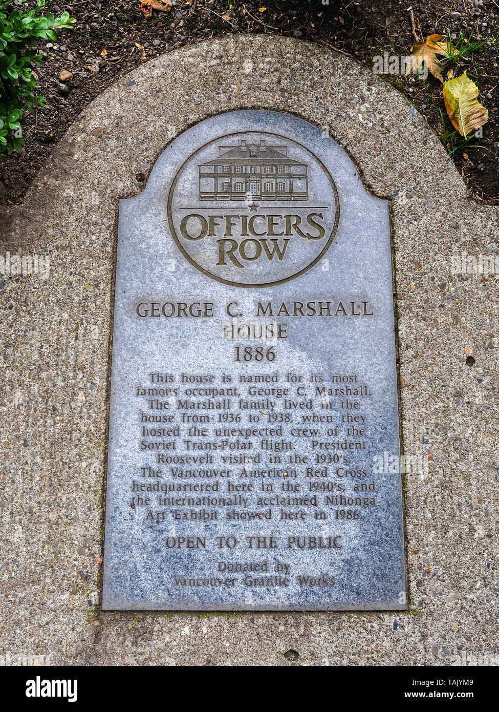 Marcatore, storica gen. George C. Marshall House su degli ufficiali di fila - Fort Vancouver, Stato di Washington Foto Stock