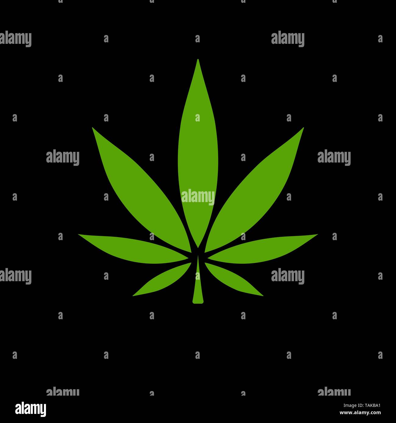 Icona di cannabis. Verde foglia di canapa, ganja simbolo, segno di marijuana. Isolato semplice piatto modello logo. Concept design per la medicina. Vettore isolato emblema. Illustrazione Vettoriale