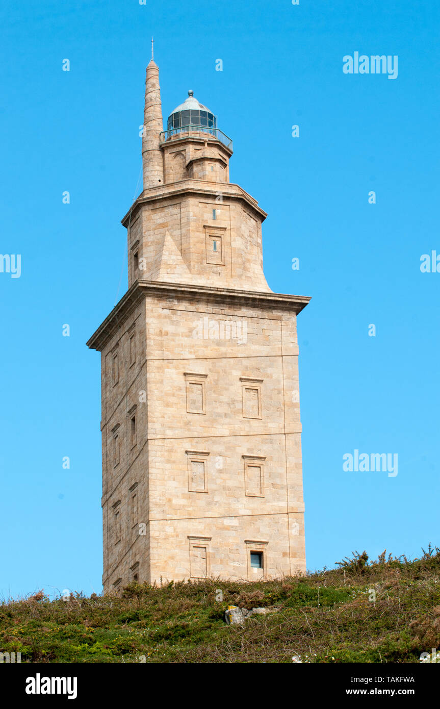Torre di Hercules Light house A Coruña, Galizia, Spagna. Foto Stock
