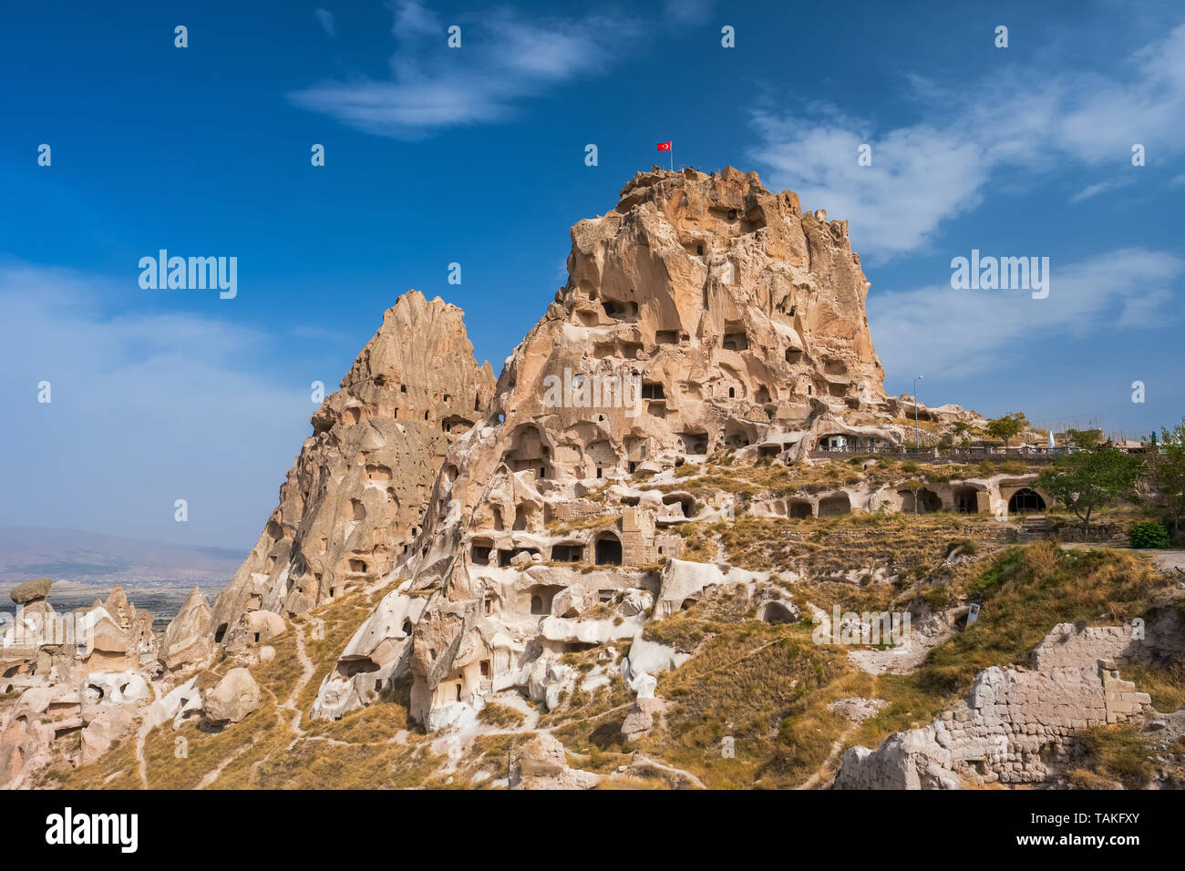 Il Castello di Uchisar in Cappadocia, Turchia Foto Stock