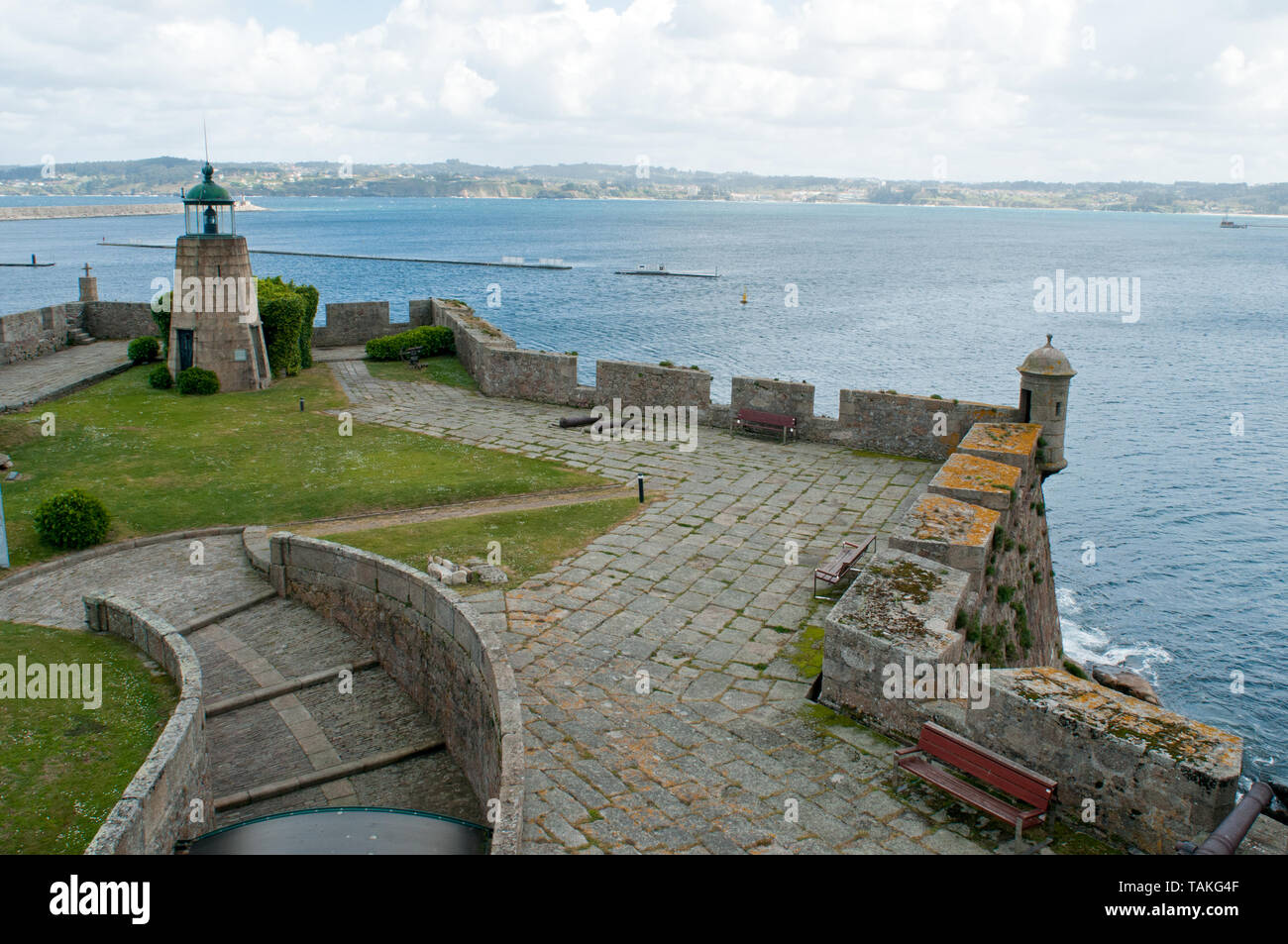 Vista panoramica da San Anton castello città di La Coruña, Galizia, Spagna. Foto Stock