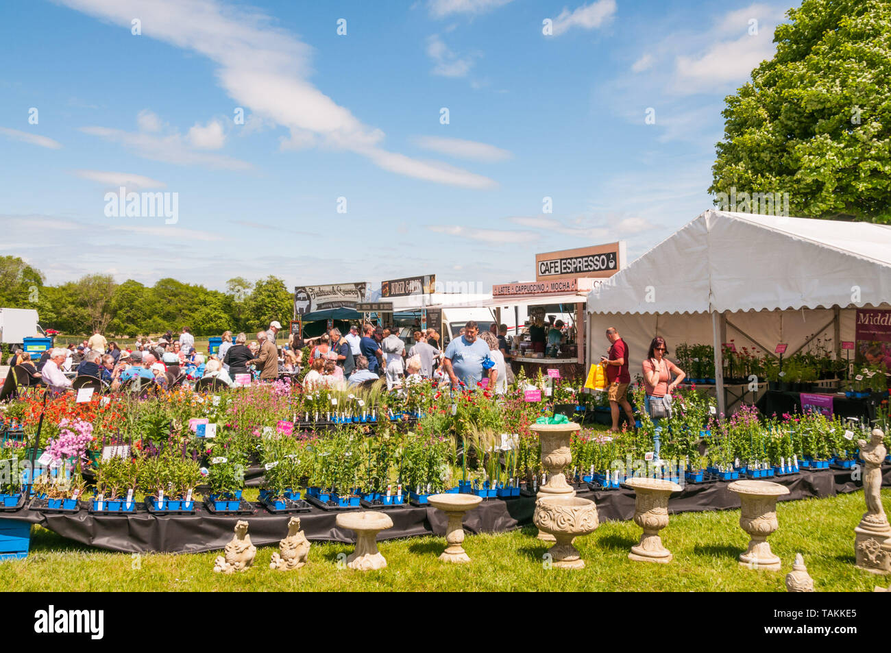 Detling, Kent, Regno Unito. 26 maggio 2019. Il secondo giorno del Kent Giardino mostra ai visitatori godere il caldo clima soleggiato guardando rotondo l'impianto attuale. La mostra si terrà nel corso di un weekend presso la Kent Showground a Detling, vicino a Maidstone. Credito: UrbanImages-News/Alamy. Foto Stock