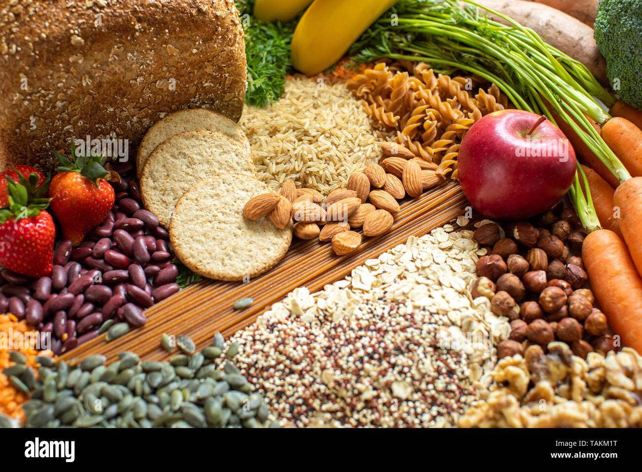 Tettuccio di colpo di alimenti contenenti sano o buona carboidrati Foto Stock