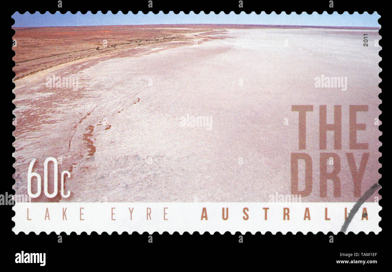 AUSTRALIA - circa 2011: un timbro stampato in Australia mostra Lago Eyre, circa 2011. Foto Stock