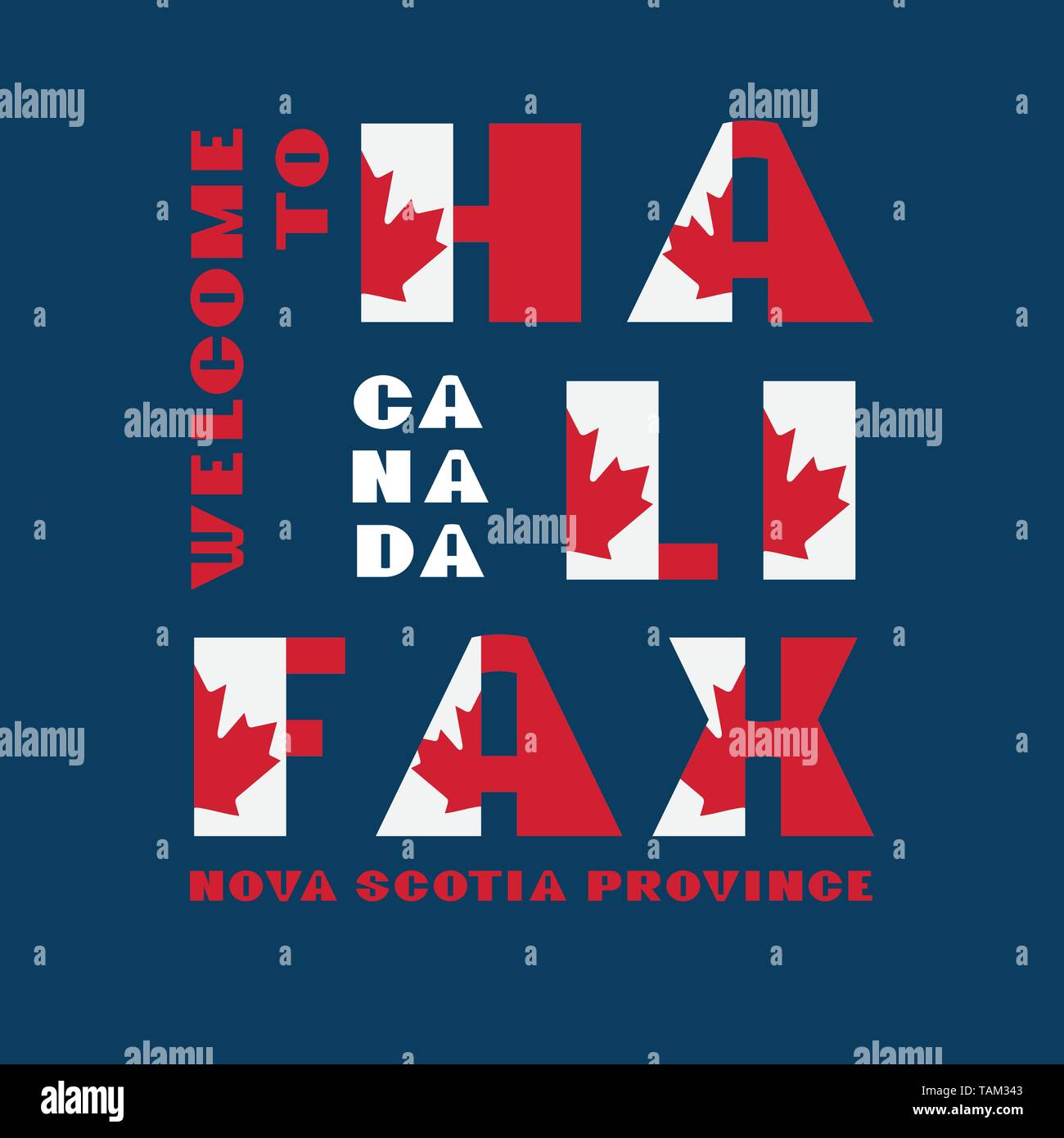 Canada bandiera motivazione stile poster con testo di benvenuto Halifax, Nova Scotia. Tipografia moderna per il corporate travel company stampa grafica, hipster fash Illustrazione Vettoriale