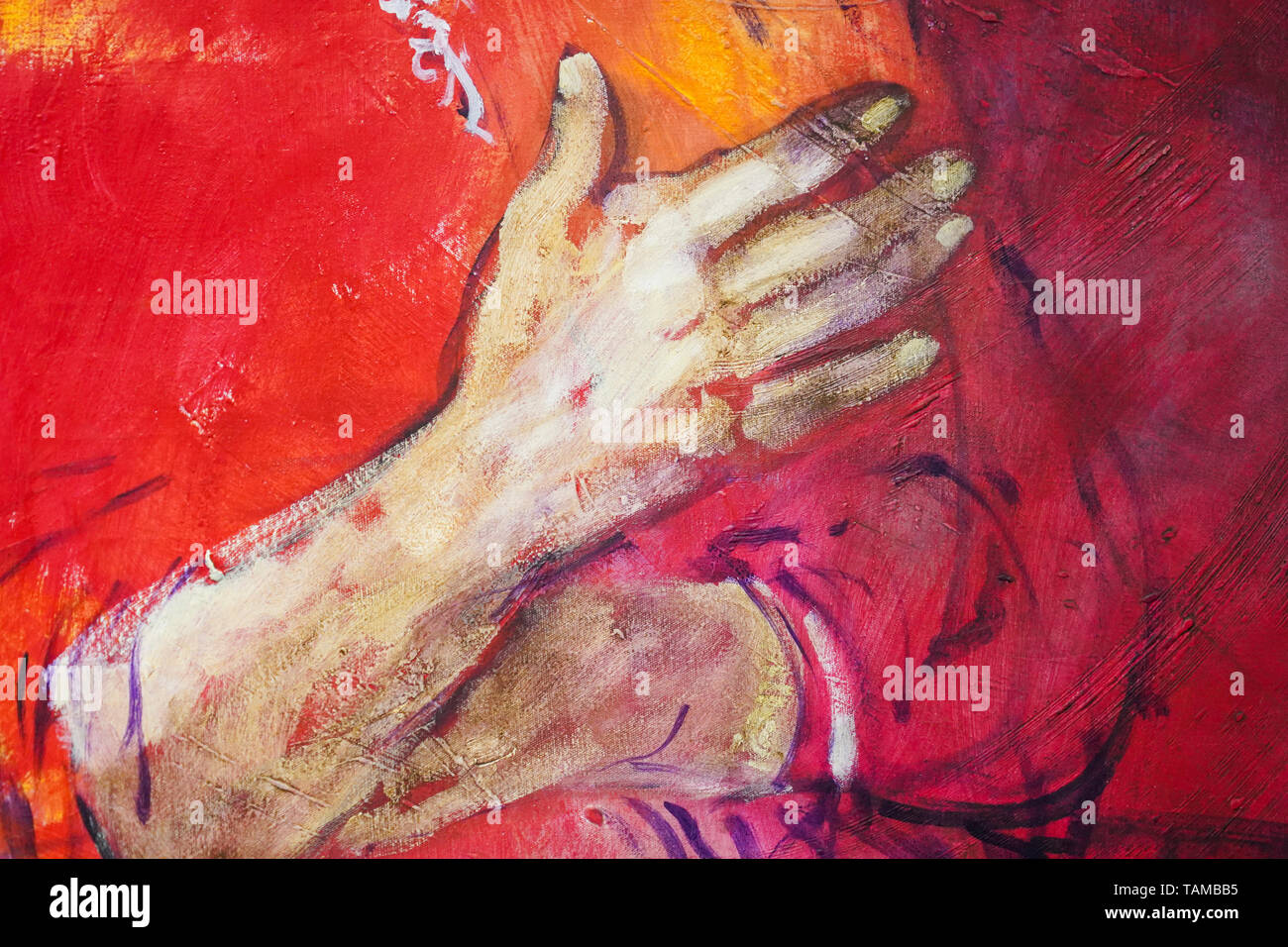 Close up di un dipinto di mani al Museo Ralli, CESAREA, Israele. Foto Stock