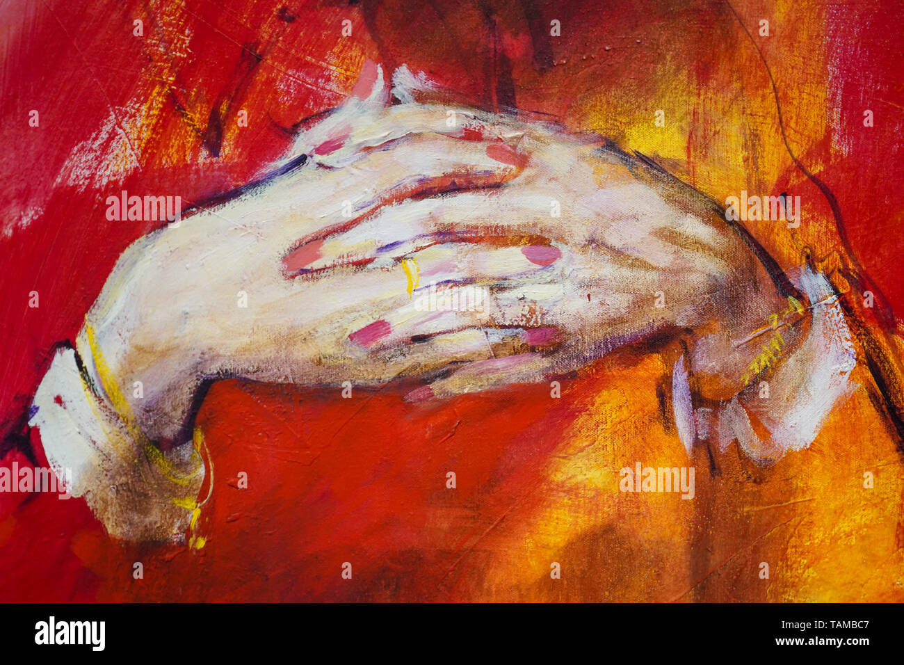 Close up di un dipinto di mani al Museo Ralli, CESAREA, Israele. Foto Stock