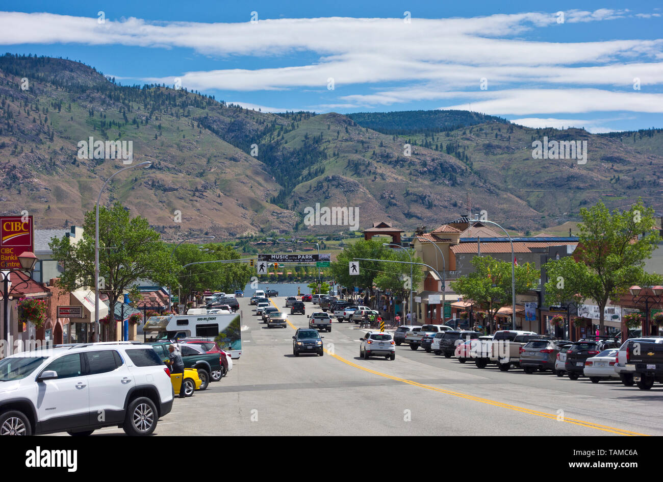 Strada principale di Osoyoos, British Columbia, Canada Foto Stock