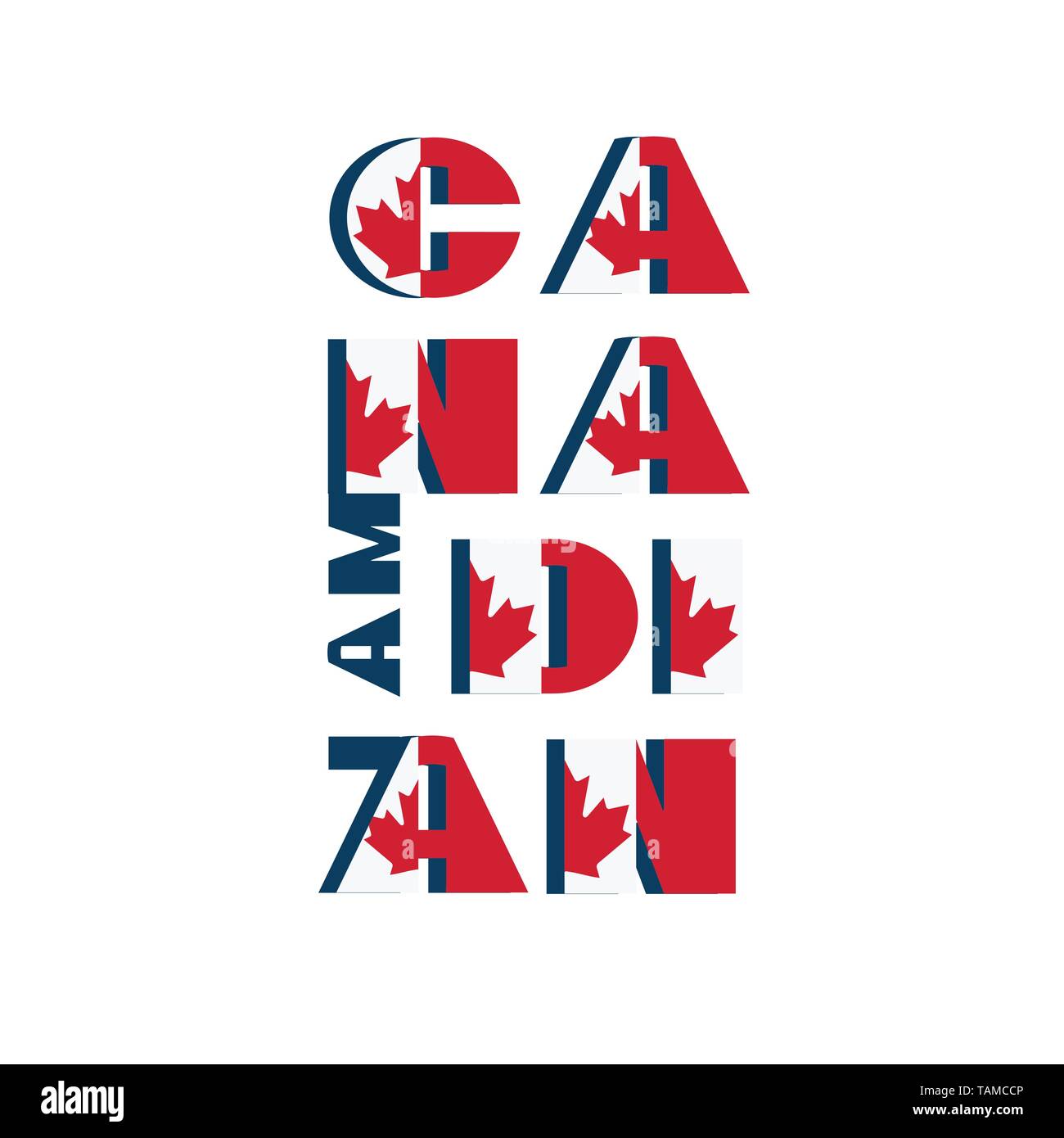 Io sono canadese poster modert card. Modello con bandiera rossa e moderno di color bianco tipografia per celebrazione design, flyer, banner. su fective f Illustrazione Vettoriale