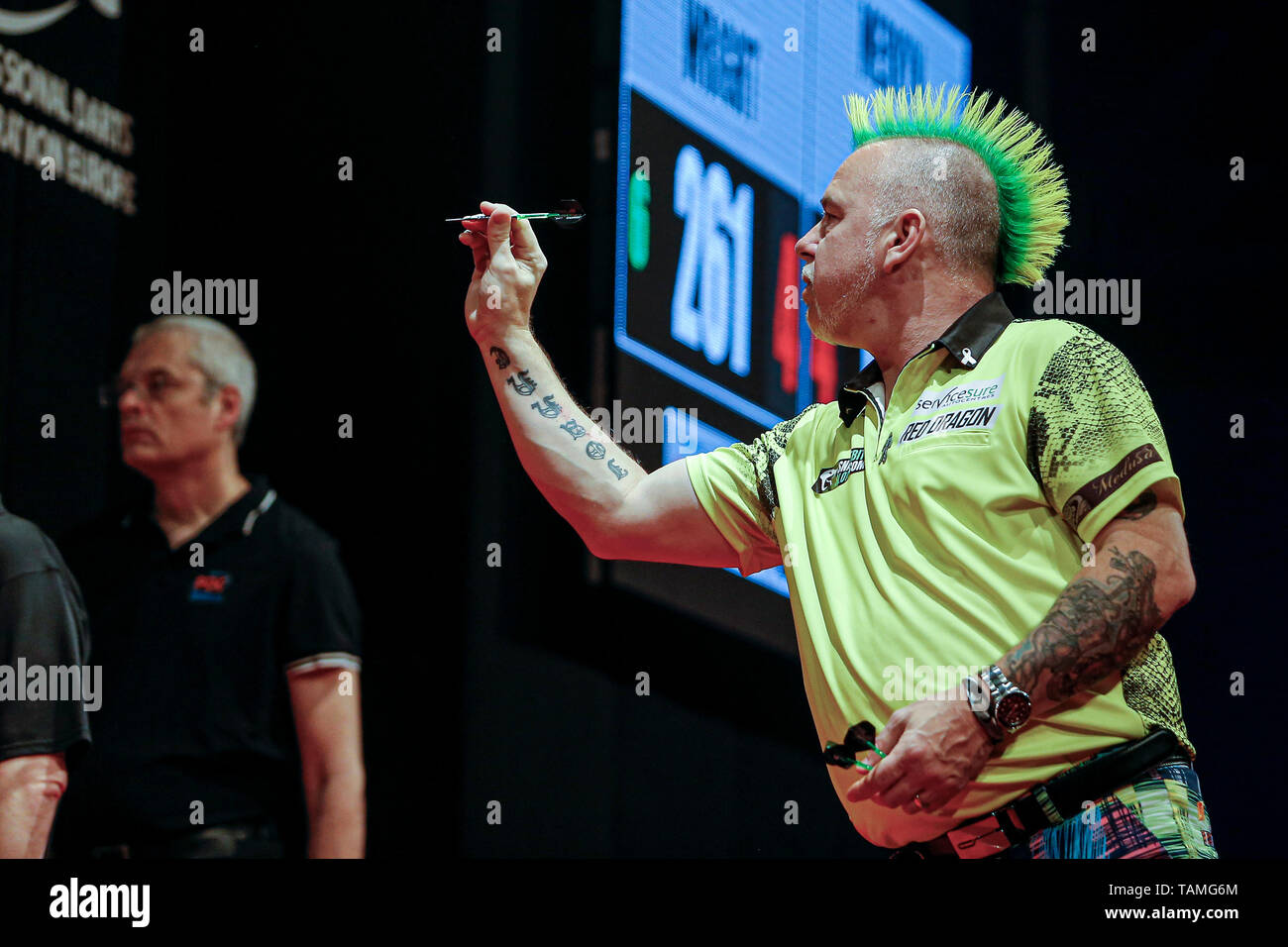 Zwolle, Paesi Bassi. 26 Maggio, 2019. ZWOLLE , 24-05-2019 , IJsselhalen, PDC Dutch Masters freccette, Peter Wright Credito: Pro scatti/Alamy Live News Foto Stock