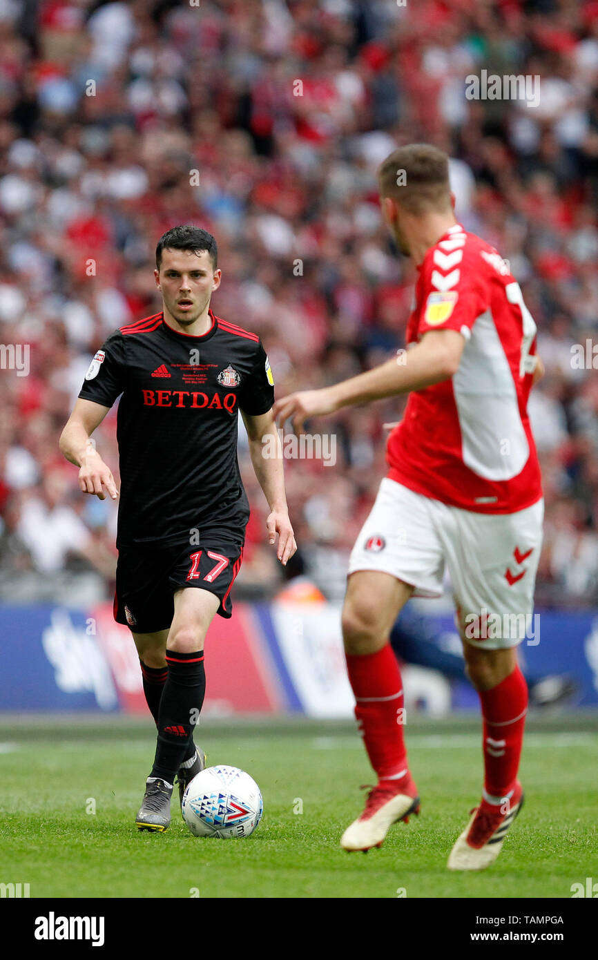 Morgan Lewis di Sunderland durante il cielo EFL scommettere League Play-Off 1 partita finale tra il Charlton Athletic e Sunderland allo Stadio di Wembley a Londra, Inghilterra il 26 maggio 2019. Foto di Carlton Myrie. Solo uso editoriale, è richiesta una licenza per uso commerciale. Nessun uso in scommesse, giochi o un singolo giocatore/club/league pubblicazioni. Foto Stock