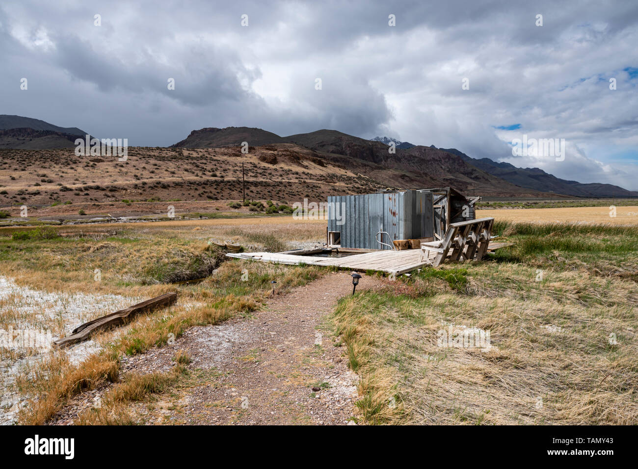 Ammollo le piscine di Alvord Hot Springs, situato nel deserto Alvord area del sud-est della Oregon Harney County Foto Stock